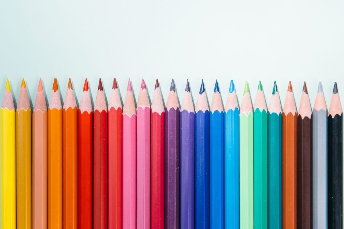 Palette of pencils in a row