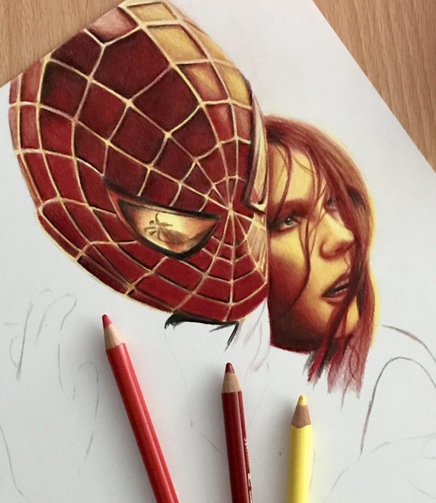 Spider-Man with colored pencils